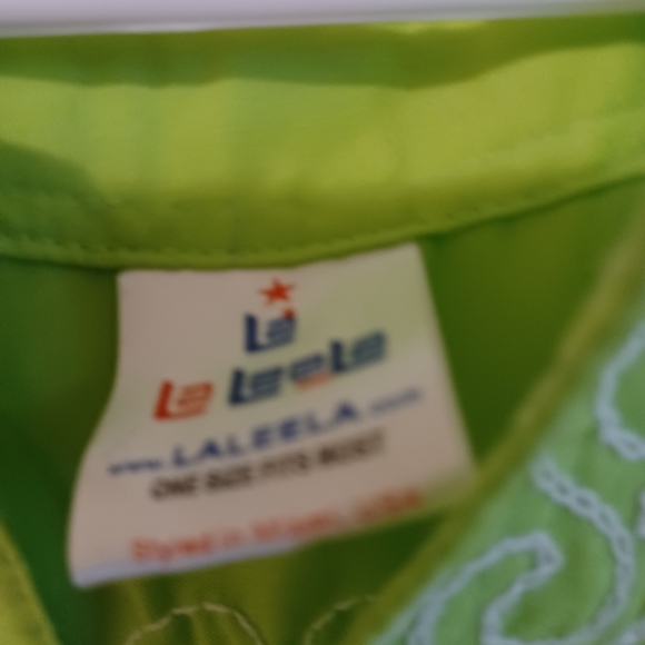 La La LeeLa Womens OSFM Green Beach Cover-up With White embroidery - Picture 7 of 9